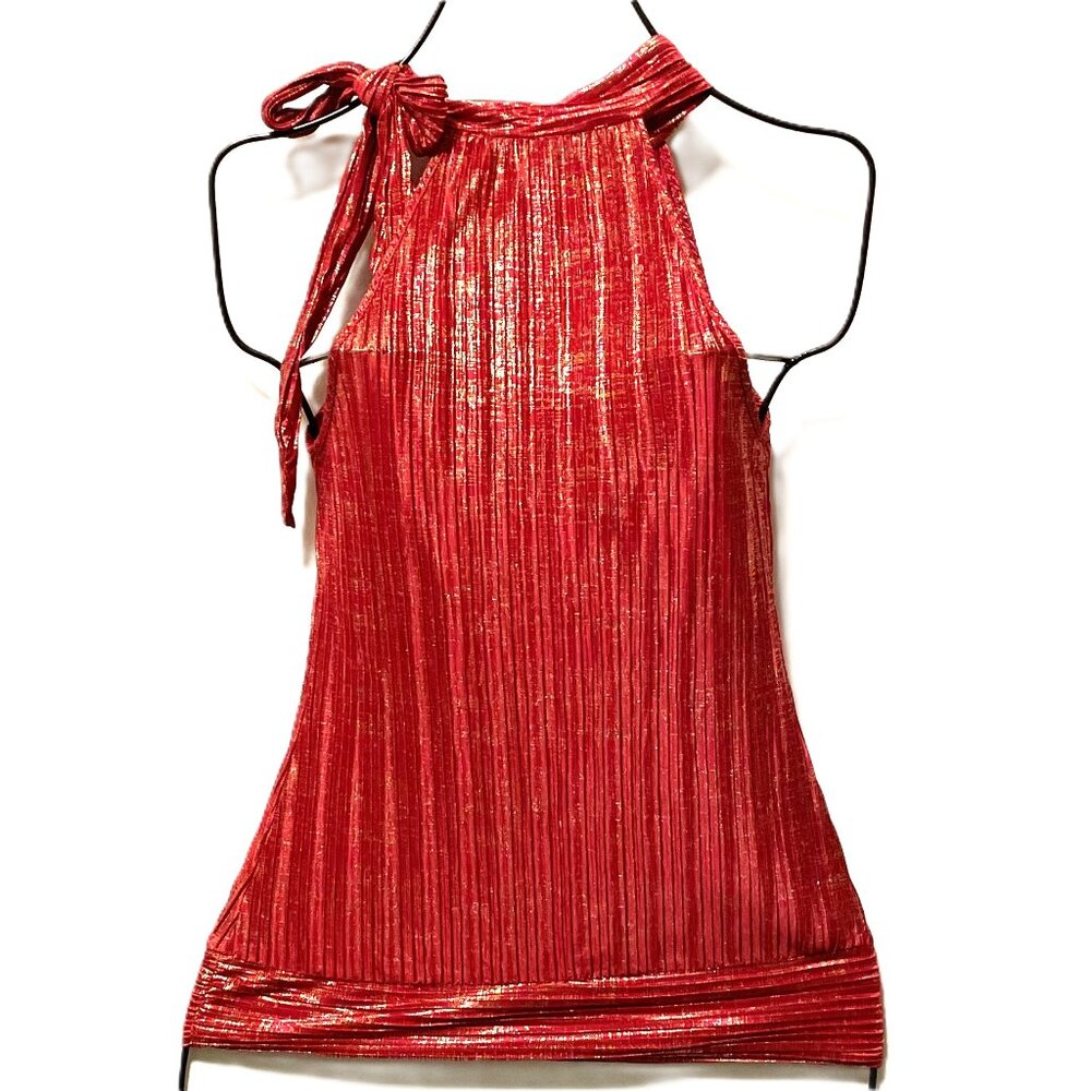 Heart Soul Halter Blouse Cold Shoulder SZ Medium Red with Gold Accents